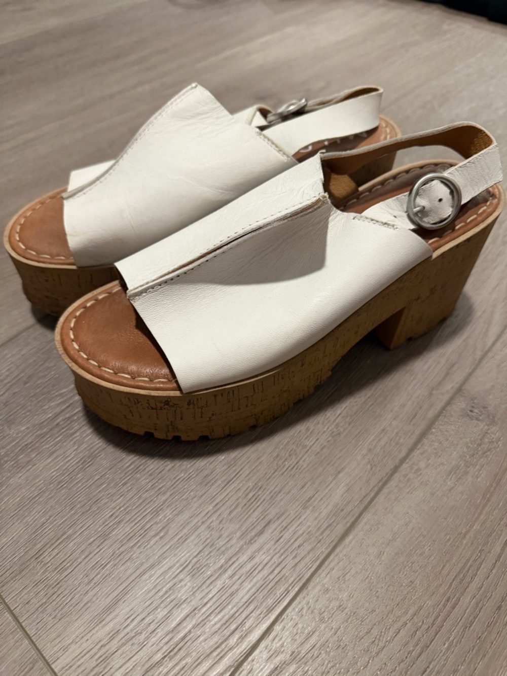 White Platform Slingback Sandals — Women's Chunky Cork Heel